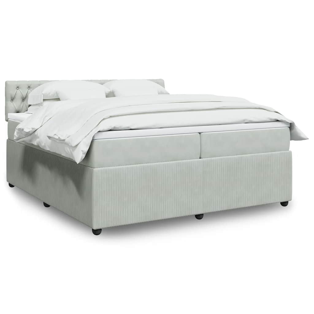 Κρεβάτι Boxspring με Στρώμα Ανοιχτό Γκρι 200x200 εκ. Βελούδινο - Pakobazaar