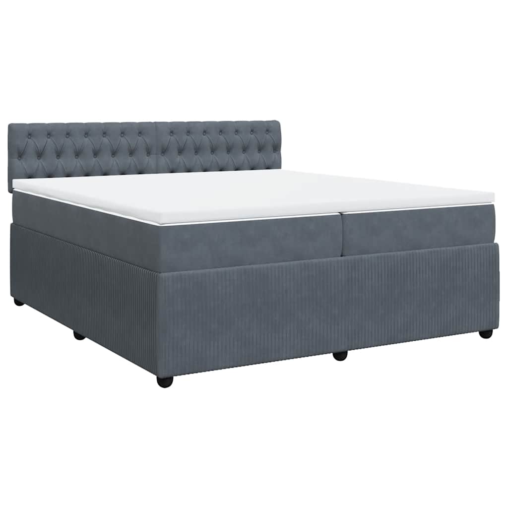Κρεβάτι Boxspring με Στρώμα Σκούρο Γκρι 200x200 εκ. Βελούδινο - Pakobazaar