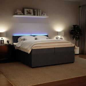 Κρεβάτι Boxspring με Στρώμα Σκούρο Γκρι 200x200 εκ. Βελούδινο - Pakobazaar