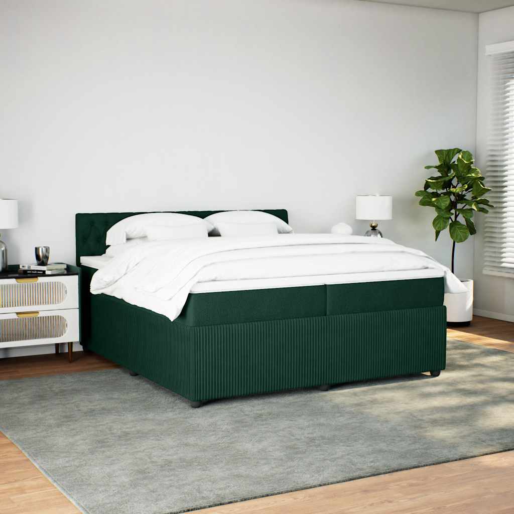 Κρεβάτι Boxspring με Στρώμα Σκούρο Πράσινο 200x200εκ. Βελούδινο - Pakobazaar