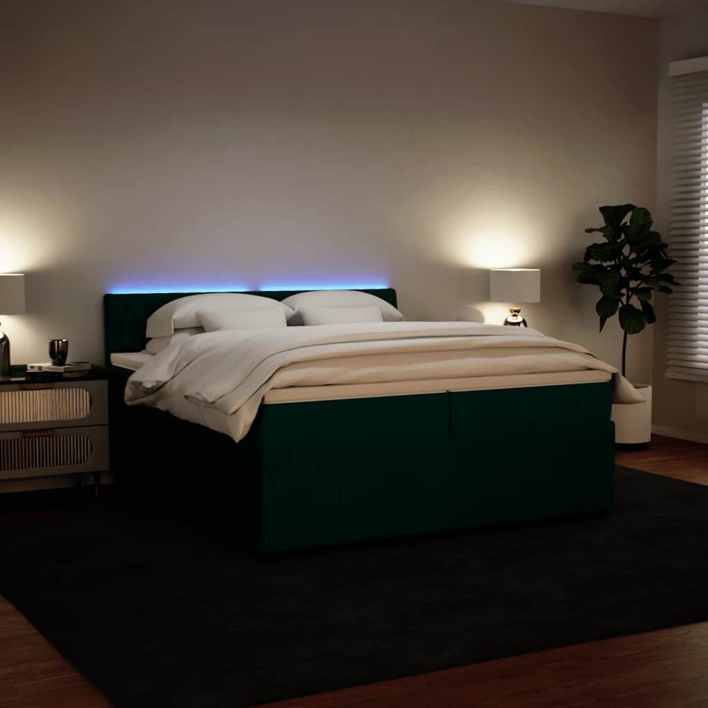 Κρεβάτι Boxspring με Στρώμα Σκούρο Πράσινο 200x200εκ. Βελούδινο - Pakobazaar