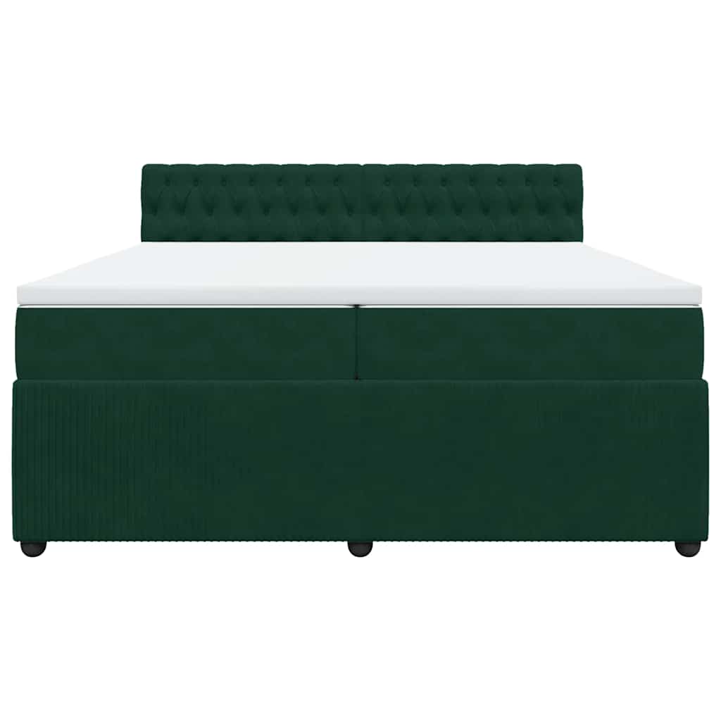 Κρεβάτι Boxspring με Στρώμα Σκούρο Πράσινο 200x200εκ. Βελούδινο - Pakobazaar