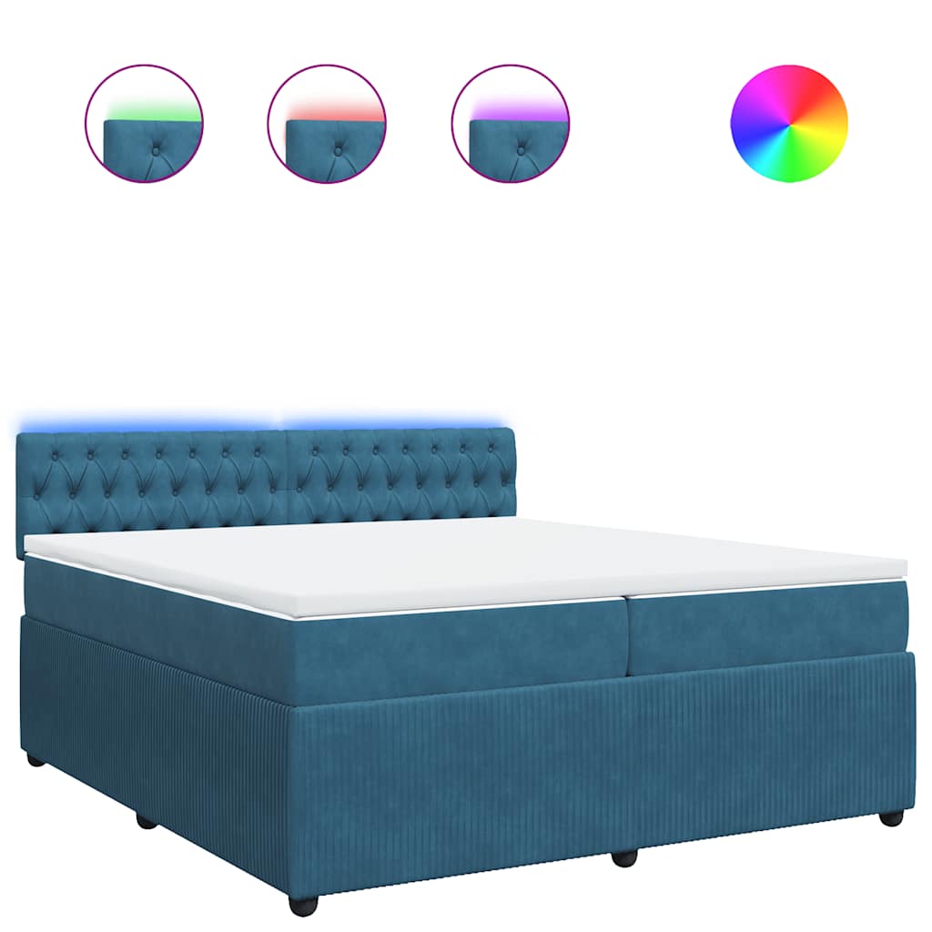 Κρεβάτι Boxspring με Στρώμα Μπλε 200x200 εκ. Βελούδινο - Pakobazaar