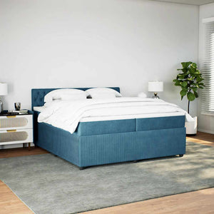 Κρεβάτι Boxspring με Στρώμα Μπλε 200x200 εκ. Βελούδινο - Pakobazaar