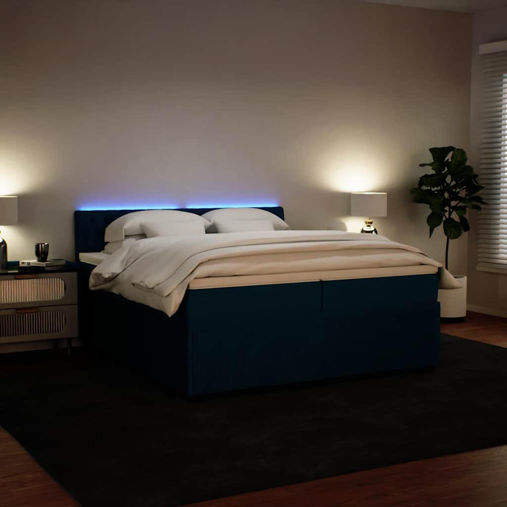 Κρεβάτι Boxspring με Στρώμα Μπλε 200x200 εκ. Βελούδινο - Pakobazaar
