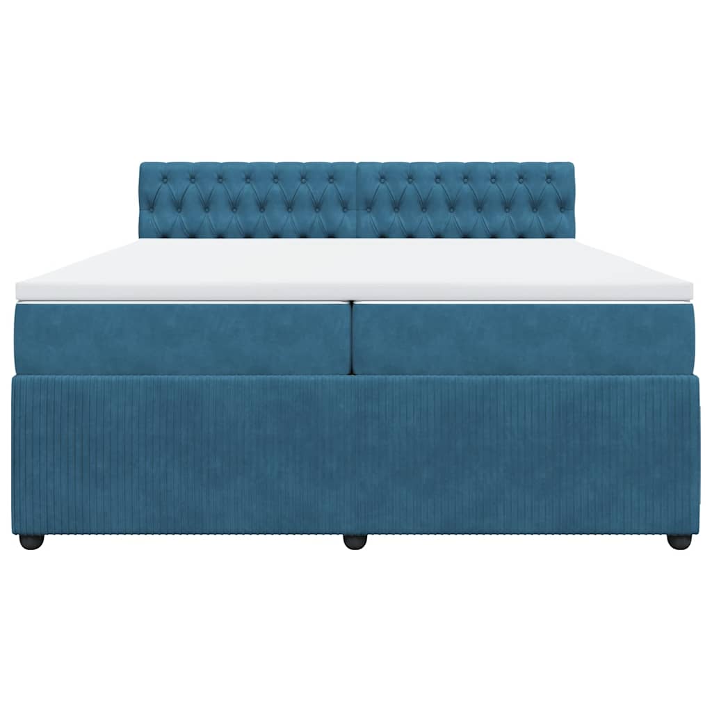 Κρεβάτι Boxspring με Στρώμα Μπλε 200x200 εκ. Βελούδινο - Pakobazaar