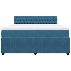 Κρεβάτι Boxspring με Στρώμα Μπλε 200x200 εκ. Βελούδινο - Pakobazaar