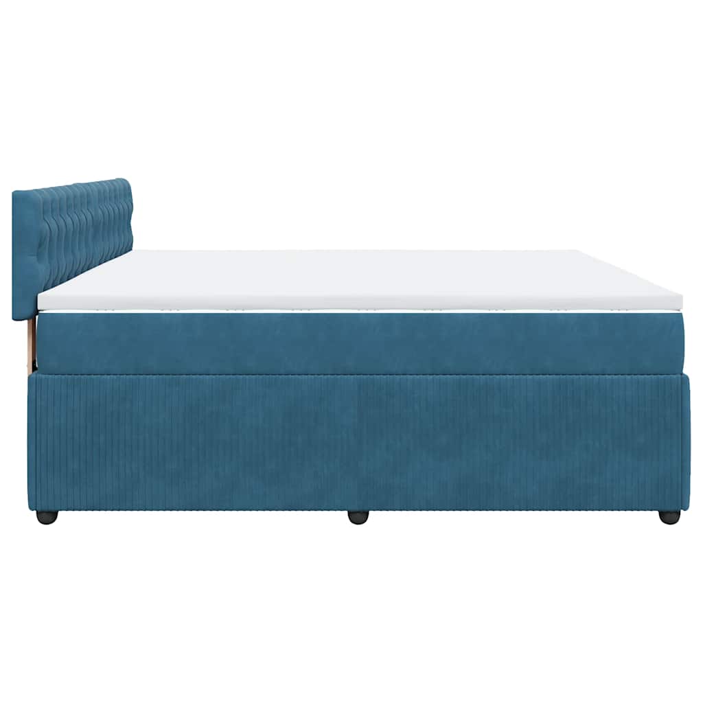 Κρεβάτι Boxspring με Στρώμα Μπλε 200x200 εκ. Βελούδινο - Pakobazaar
