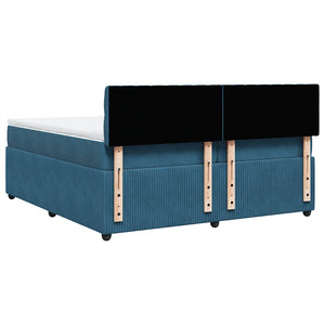 Κρεβάτι Boxspring με Στρώμα Μπλε 200x200 εκ. Βελούδινο - Pakobazaar