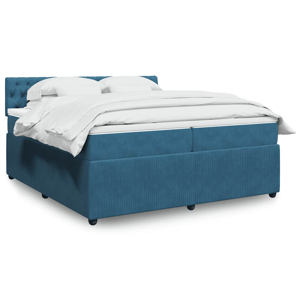 Κρεβάτι Boxspring με Στρώμα Μπλε 200x200 εκ. Βελούδινο - Pakobazaar