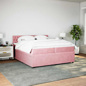 Κρεβάτι Boxspring με Στρώμα Ροζ 200x200 εκ. Βελούδινο - Pakobazaar