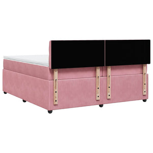 Κρεβάτι Boxspring με Στρώμα Ροζ 200x200 εκ. Βελούδινο - Pakobazaar