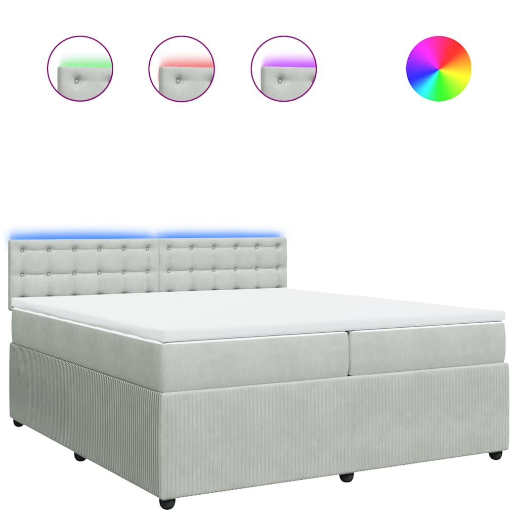 Κρεβάτι Boxspring με Στρώμα Ανοιχτό Γκρι 200x200 εκ. Βελούδινο - Pakobazaar