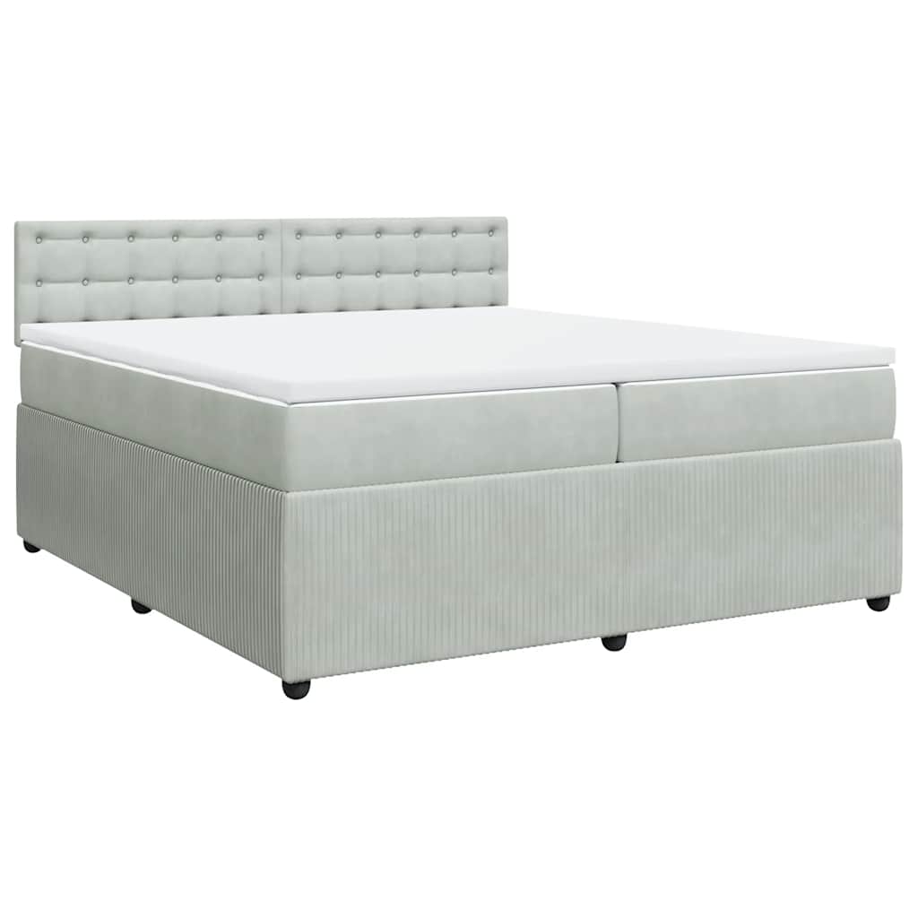 Κρεβάτι Boxspring με Στρώμα Ανοιχτό Γκρι 200x200 εκ. Βελούδινο - Pakobazaar