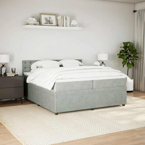 Κρεβάτι Boxspring με Στρώμα Ανοιχτό Γκρι 200x200 εκ. Βελούδινο - Pakobazaar
