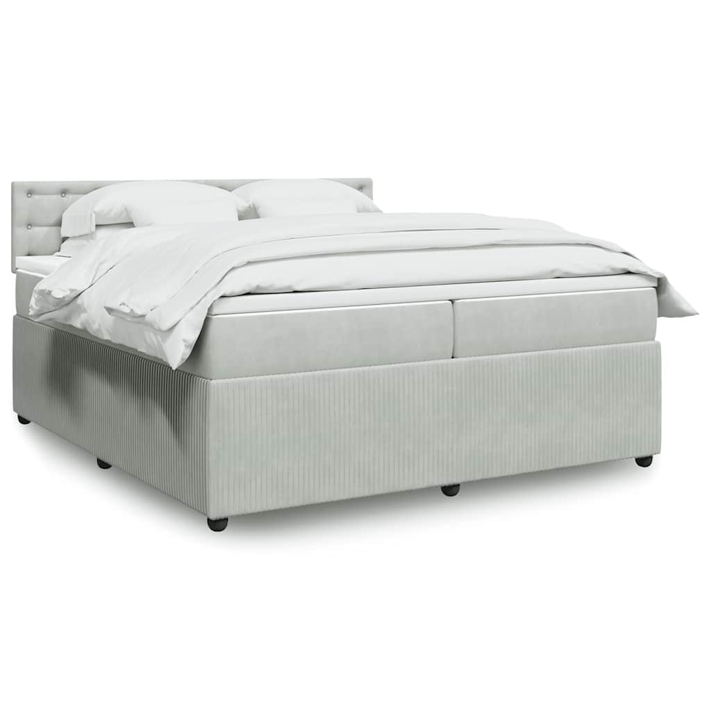 Κρεβάτι Boxspring με Στρώμα Ανοιχτό Γκρι 200x200 εκ. Βελούδινο - Pakobazaar