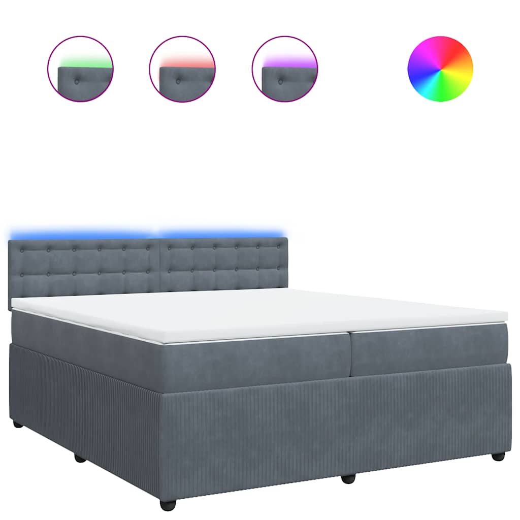 Κρεβάτι Boxspring με Στρώμα Σκούρο Γκρι 200x200 εκ. Βελούδινο - Pakobazaar