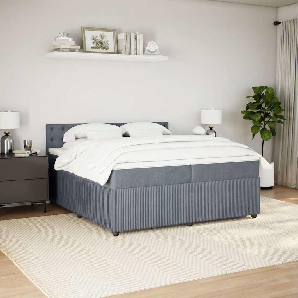 Κρεβάτι Boxspring με Στρώμα Σκούρο Γκρι 200x200 εκ. Βελούδινο - Pakobazaar