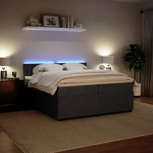 Κρεβάτι Boxspring με Στρώμα Σκούρο Γκρι 200x200 εκ. Βελούδινο - Pakobazaar