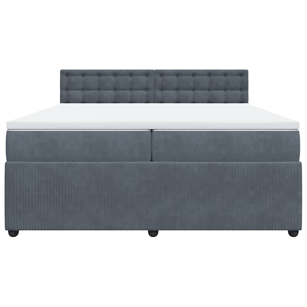 Κρεβάτι Boxspring με Στρώμα Σκούρο Γκρι 200x200 εκ. Βελούδινο - Pakobazaar