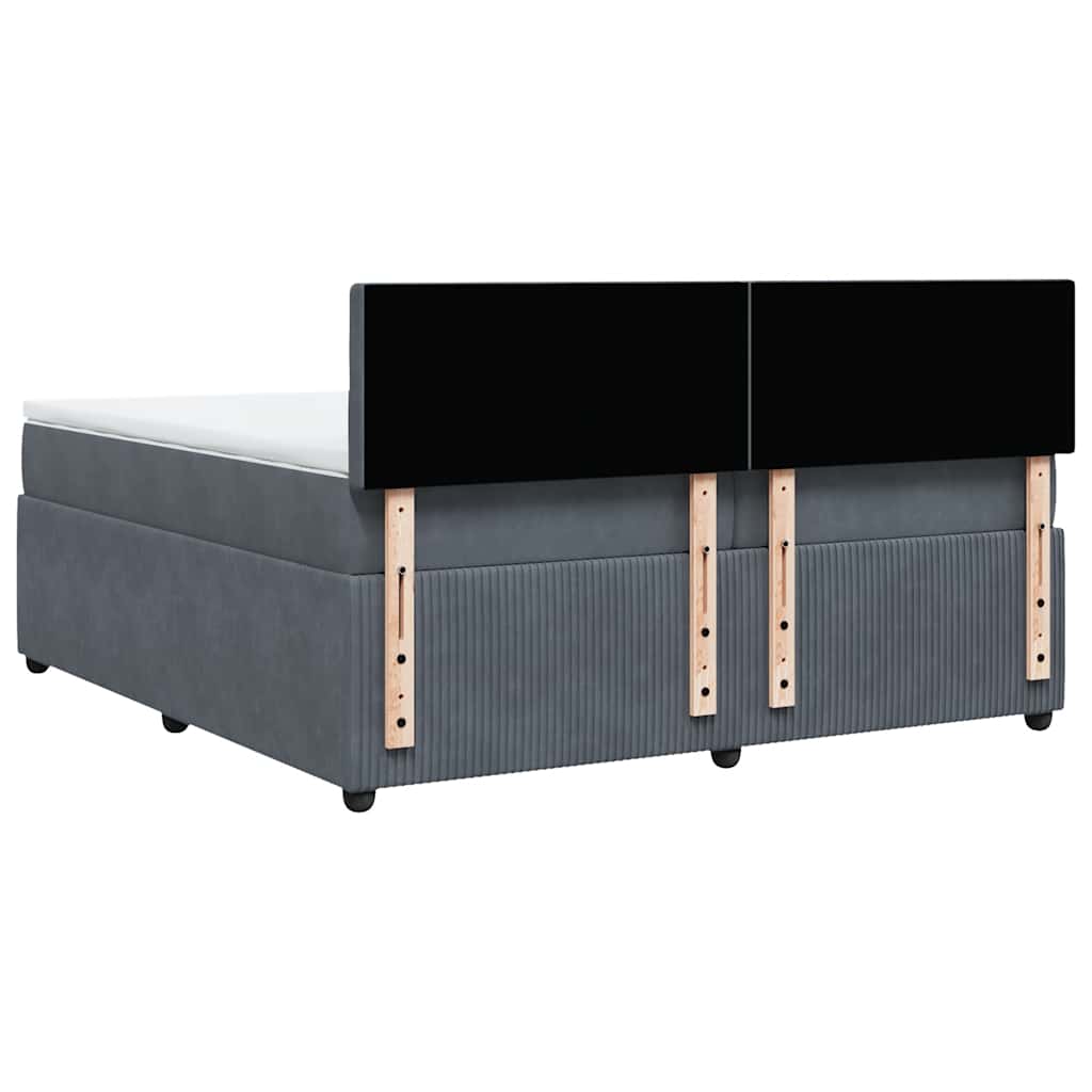 Κρεβάτι Boxspring με Στρώμα Σκούρο Γκρι 200x200 εκ. Βελούδινο - Pakobazaar