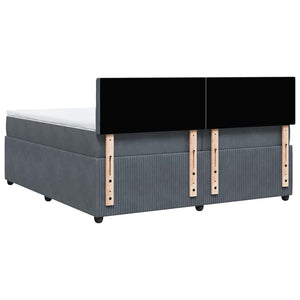 Κρεβάτι Boxspring με Στρώμα Σκούρο Γκρι 200x200 εκ. Βελούδινο - Pakobazaar