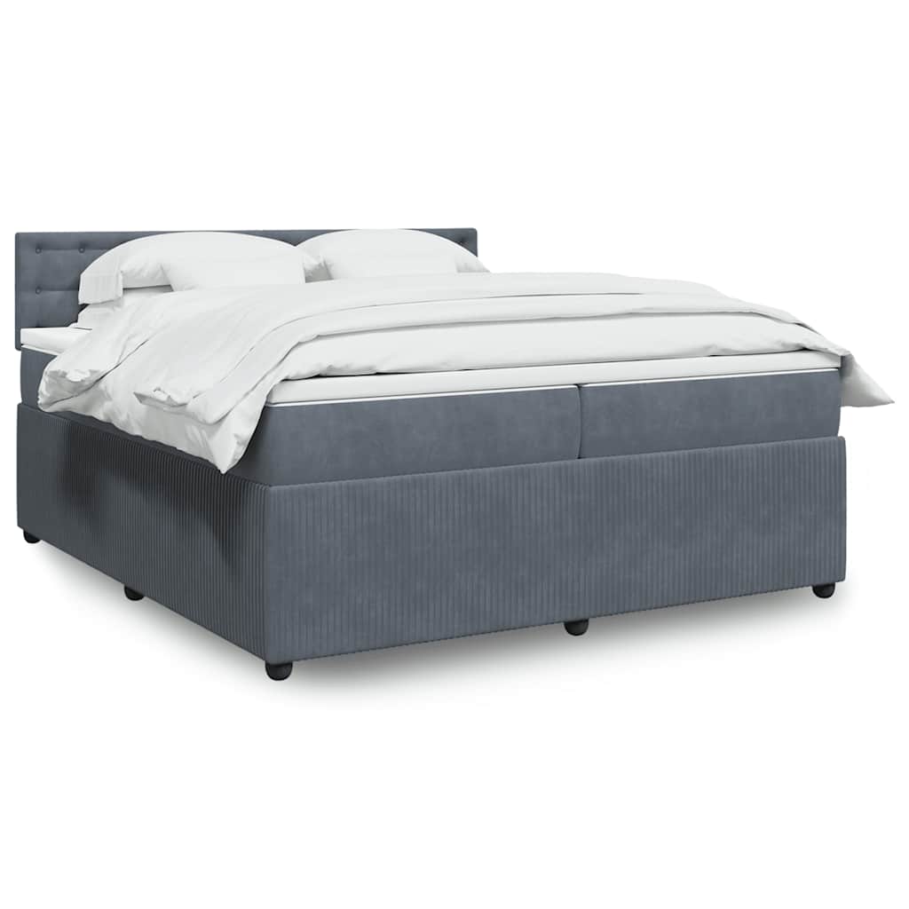 Κρεβάτι Boxspring με Στρώμα Σκούρο Γκρι 200x200 εκ. Βελούδινο - Pakobazaar