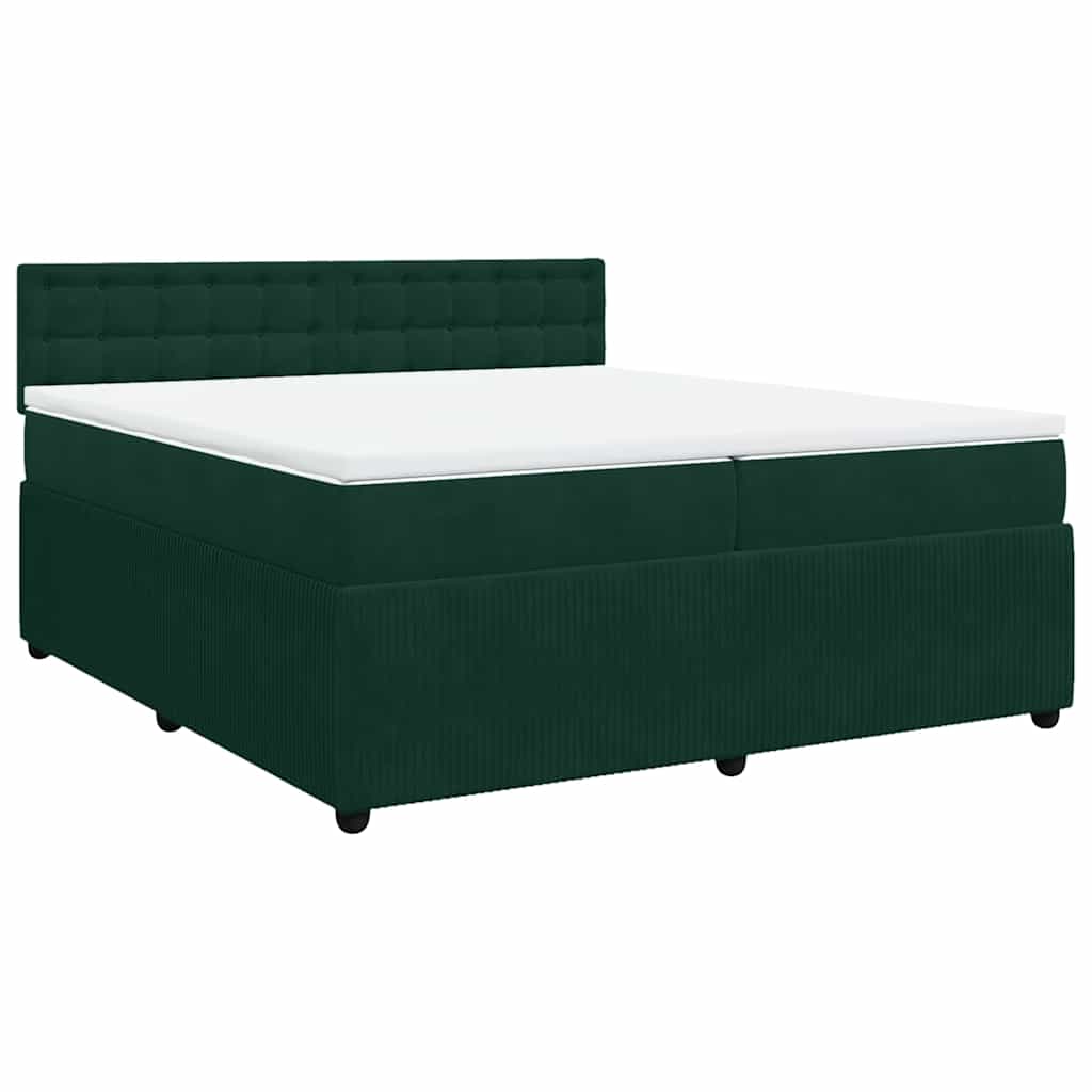 Κρεβάτι Boxspring με Στρώμα Σκούρο Πράσινο 200x200εκ. Βελούδινο - Pakobazaar