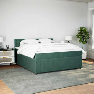 Κρεβάτι Boxspring με Στρώμα Σκούρο Πράσινο 200x200εκ. Βελούδινο - Pakobazaar
