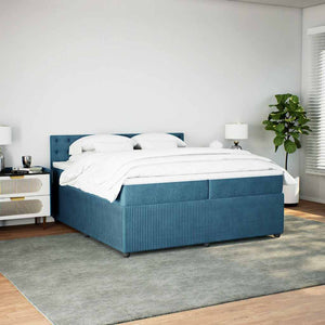 Κρεβάτι Boxspring με Στρώμα Μπλε 200x200 εκ. Βελούδινο - Pakobazaar