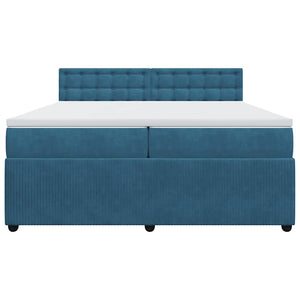 Κρεβάτι Boxspring με Στρώμα Μπλε 200x200 εκ. Βελούδινο - Pakobazaar