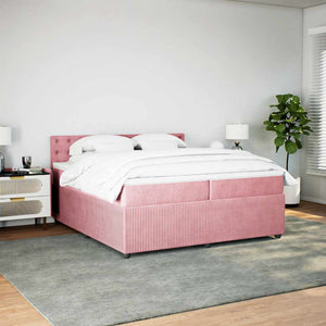 Κρεβάτι Boxspring με Στρώμα Ροζ 200x200 εκ. Βελούδινο - Pakobazaar