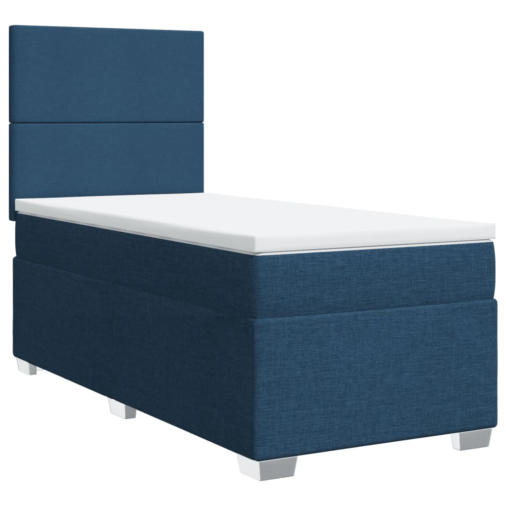Κρεβάτι Boxspring με Στρώμα Μπλε 80x200 εκ. Υφασμάτινο