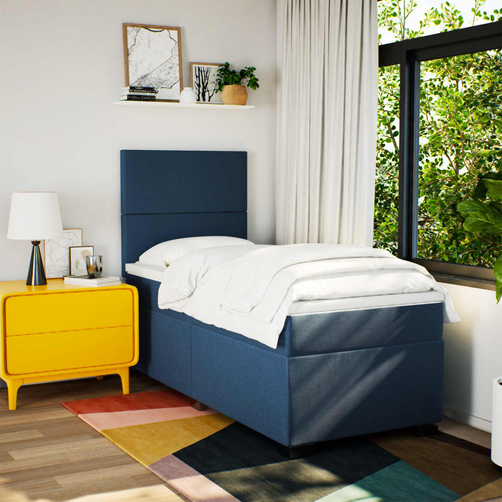 Κρεβάτι Boxspring με Στρώμα Μπλε 80x200 εκ. Υφασμάτινο