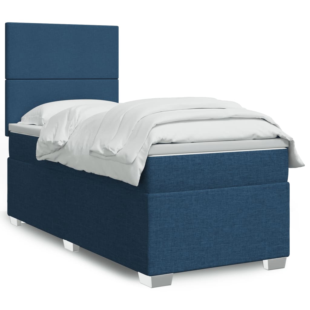 Κρεβάτι Boxspring με Στρώμα Μπλε 80x200 εκ. Υφασμάτινο