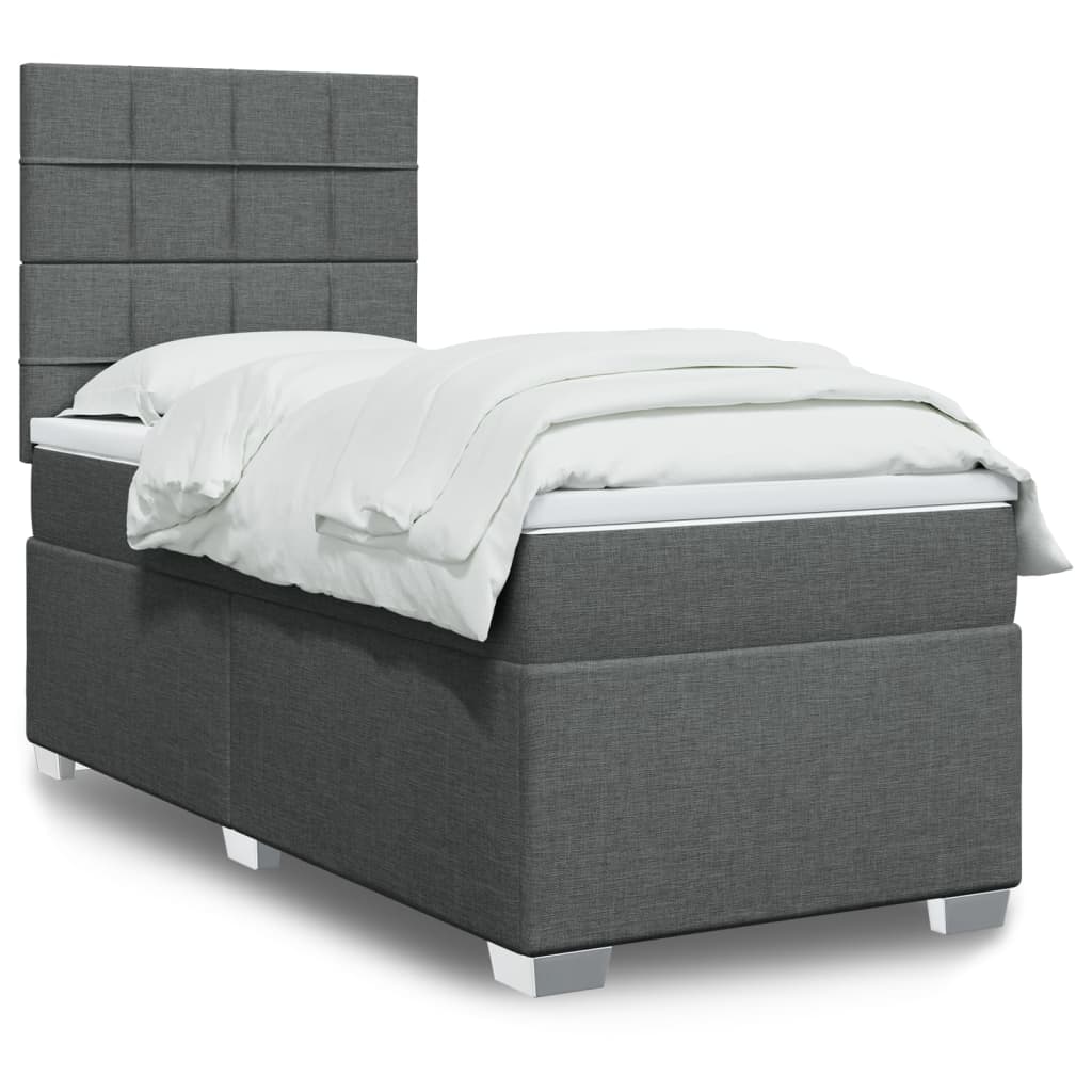 Κρεβάτι Boxspring με Στρώμα Σκούρο Γκρι 80x200 εκ. Υφασμάτινο - Pakobazaar
