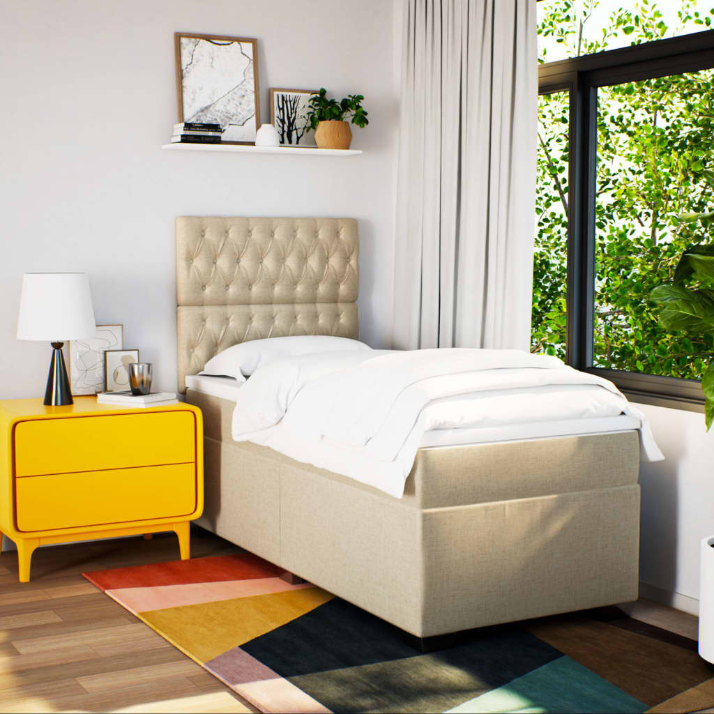 Κρεβάτι Boxspring με Στρώμα Κρεμ 80 x 200 εκ. Υφασμάτινο