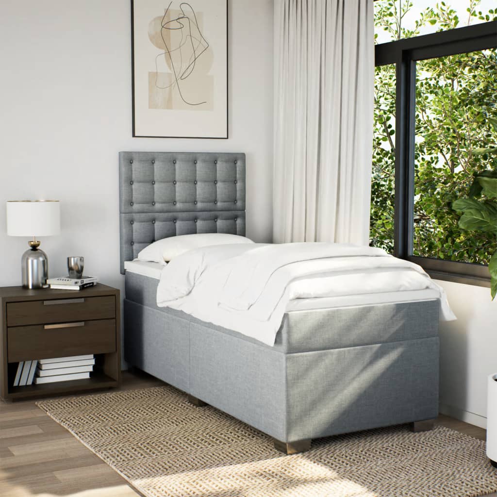 Κρεβάτι Boxspring με Στρώμα Ανοιχτό Γκρι 80x200 εκ. Υφασμάτινο - Pakobazaar