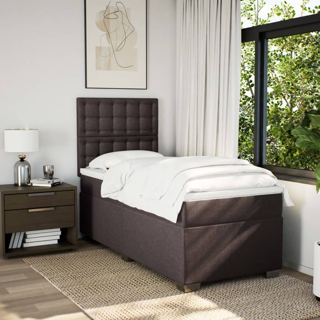Κρεβάτι Boxspring με Στρώμα Σκούρο Καφέ 80x200 εκ. Υφασμάτινο