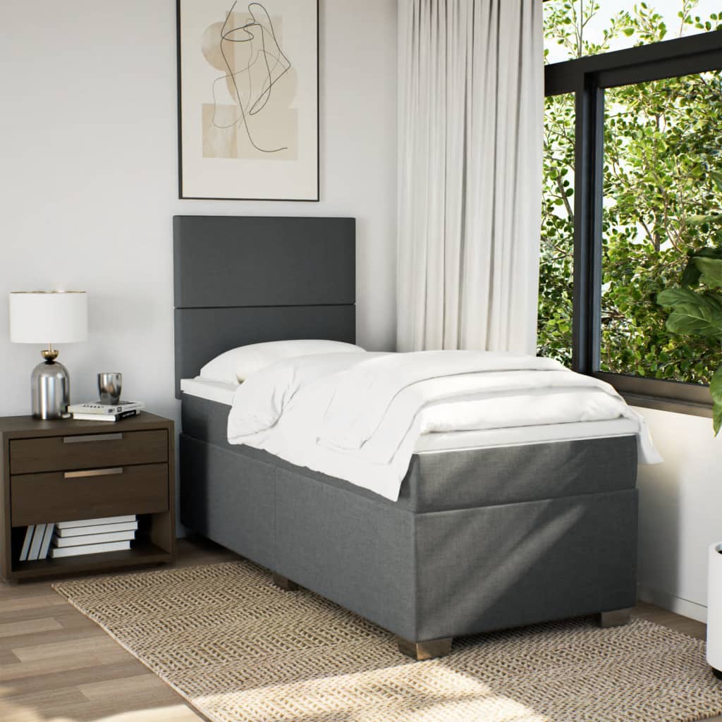 Κρεβάτι Boxspring με Στρώμα Σκούρο Γκρι 90x190 εκ. Υφασμάτινο - Pakobazaar
