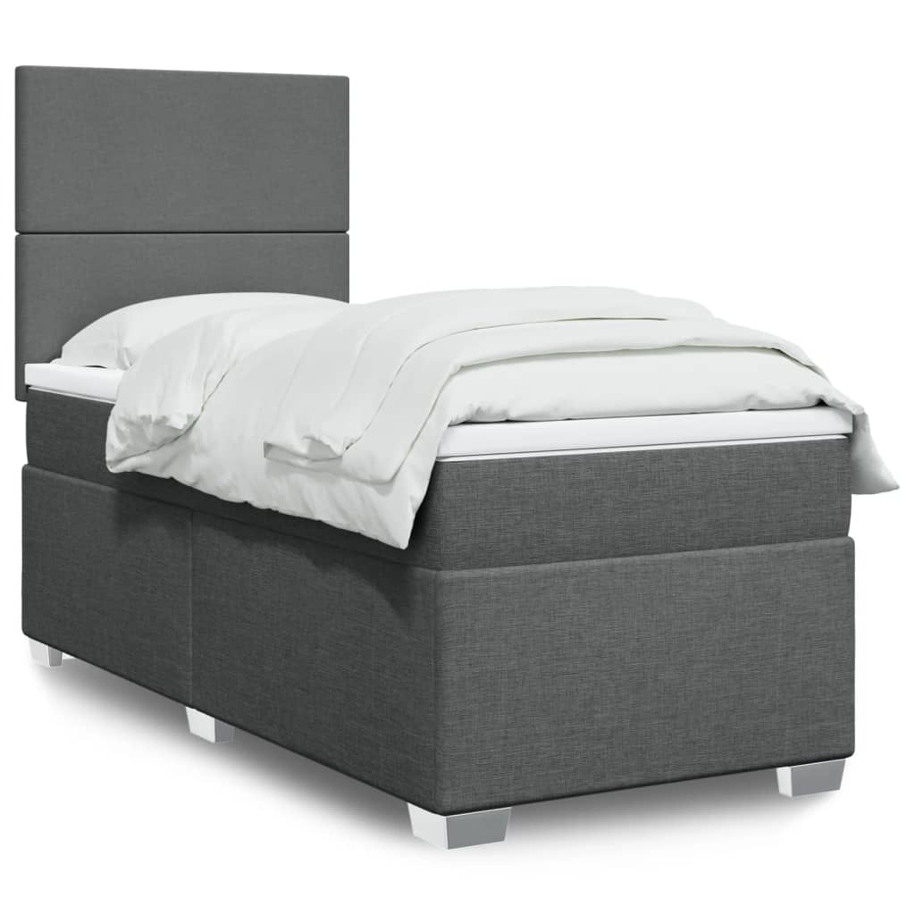 Κρεβάτι Boxspring με Στρώμα Σκούρο Γκρι 90x190 εκ. Υφασμάτινο - Pakobazaar