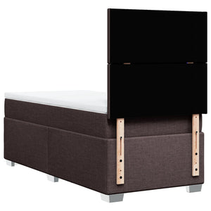 Κρεβάτι Boxspring με Στρώμα Σκούρο Καφέ 90x190 εκ. Υφασμάτινο - Pakobazaar