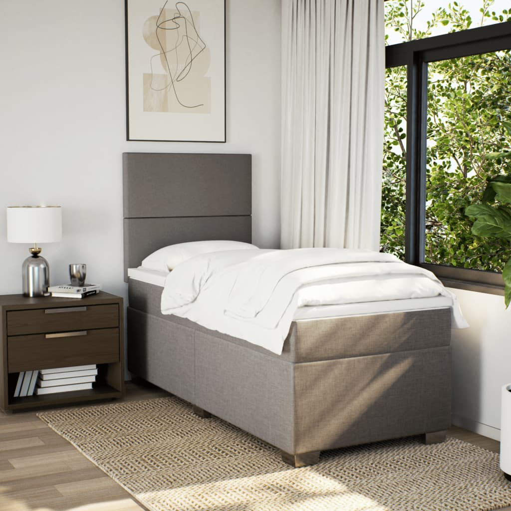 Κρεβάτι Boxspring με Στρώμα Taupe 90x190 εκ.Υφασμάτινο - Pakobazaar