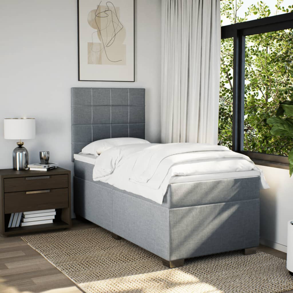 Κρεβάτι Boxspring με Στρώμα Ανοιχτό Γκρι 90x190 εκ. Υφασμάτινο - Pakobazaar