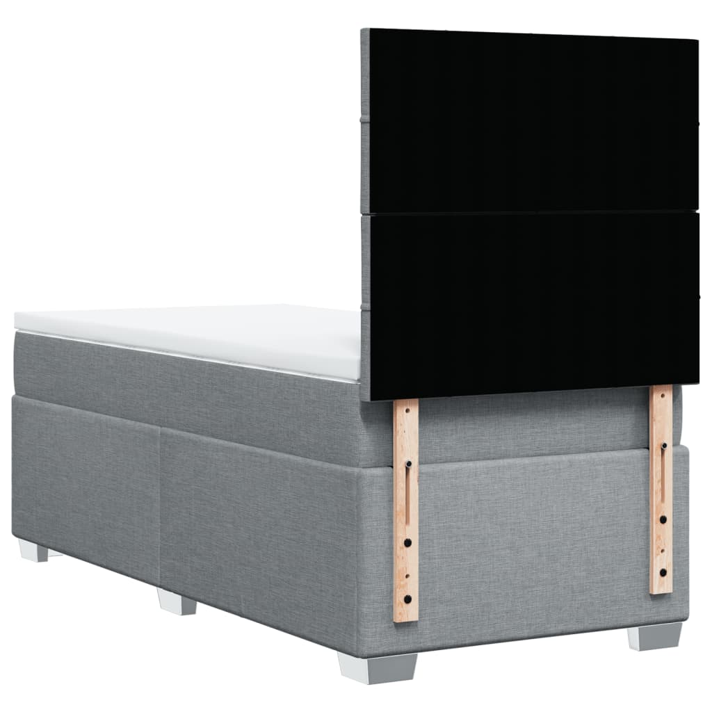 Κρεβάτι Boxspring με Στρώμα Ανοιχτό Γκρι 90x190 εκ. Υφασμάτινο - Pakobazaar