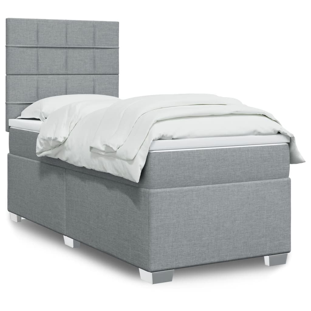 Κρεβάτι Boxspring με Στρώμα Ανοιχτό Γκρι 90x190 εκ. Υφασμάτινο - Pakobazaar