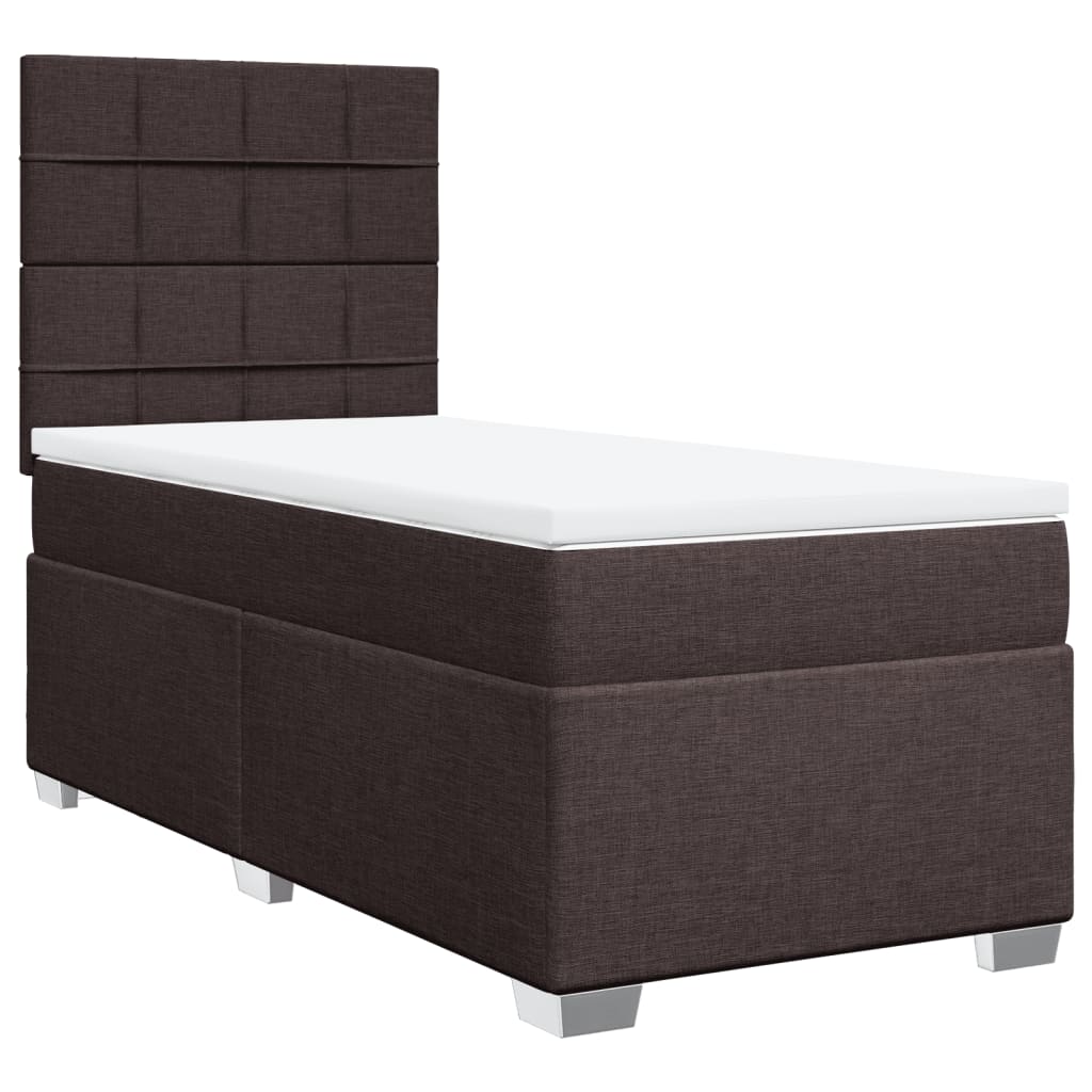 Κρεβάτι Boxspring με Στρώμα Σκούρο Καφέ 90x190 εκ. Υφασμάτινο