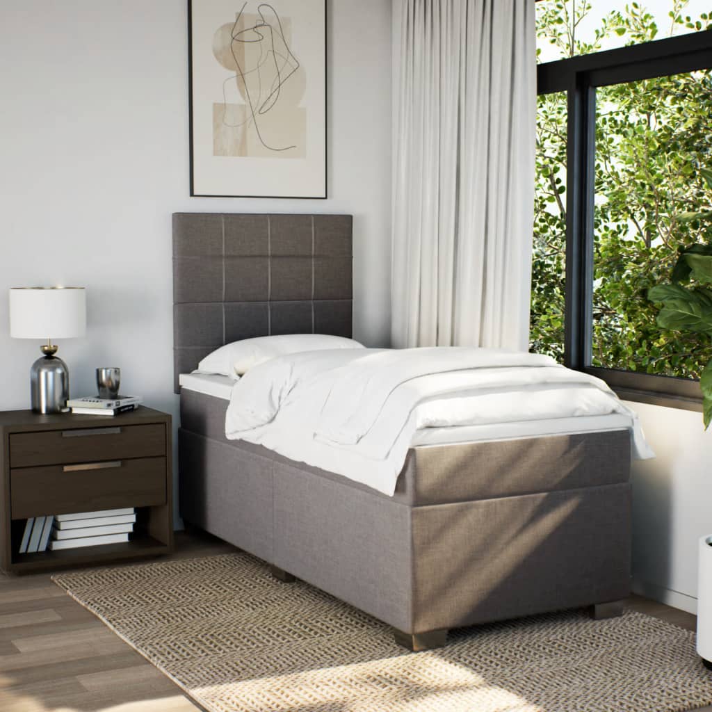 Κρεβάτι Boxspring με Στρώμα Taupe 90x190 εκ.Υφασμάτινο - Pakobazaar