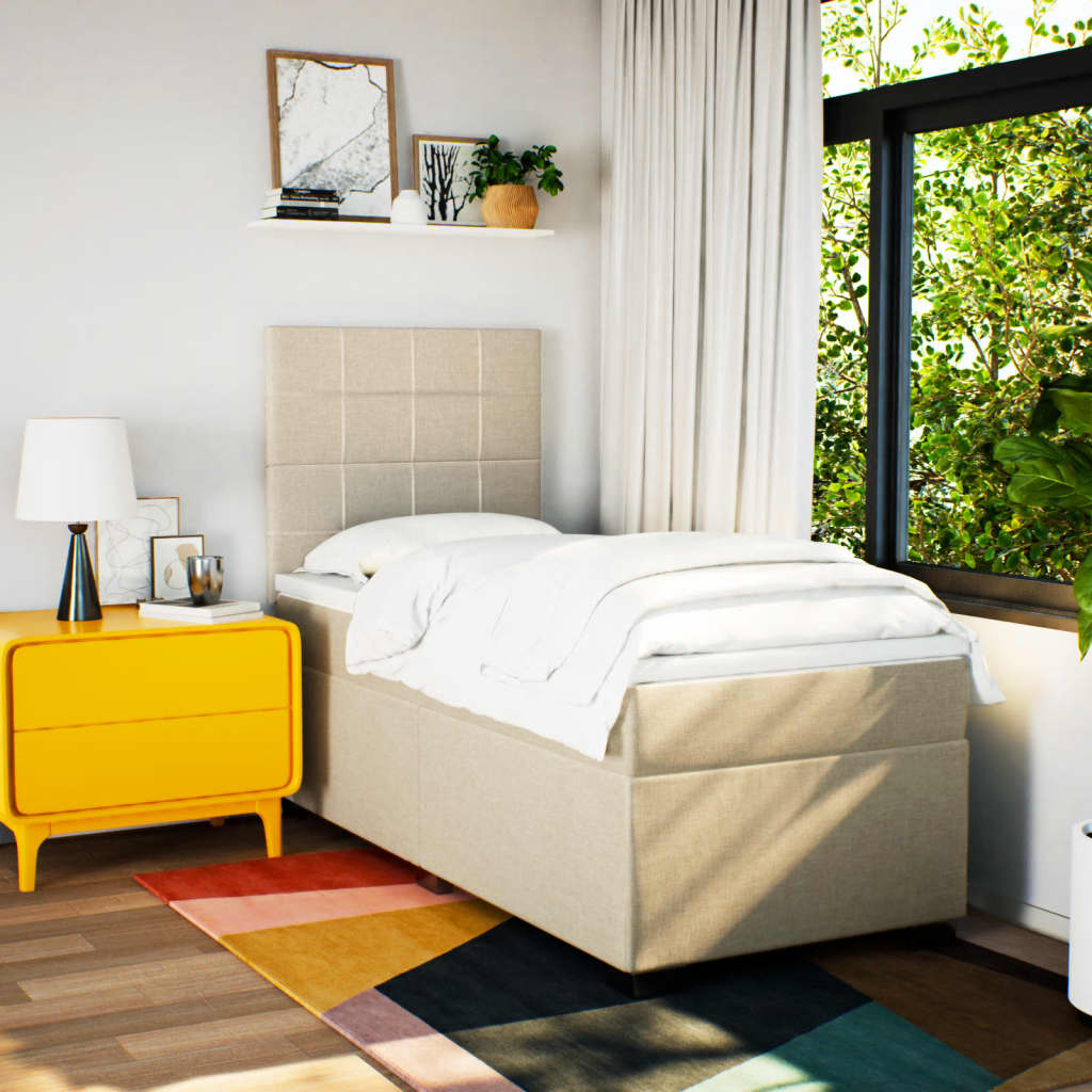 Κρεβάτι Boxspring με Στρώμα Κρεμ 90x190 εκ.Υφασμάτινο