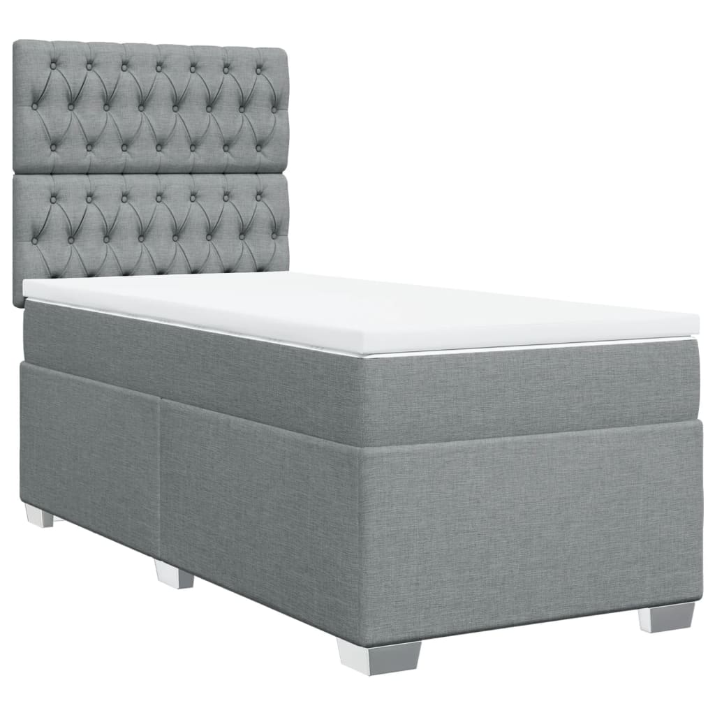 Κρεβάτι Boxspring με Στρώμα Ανοιχτό Γκρι 90x190 εκ. Υφασμάτινο - Pakobazaar